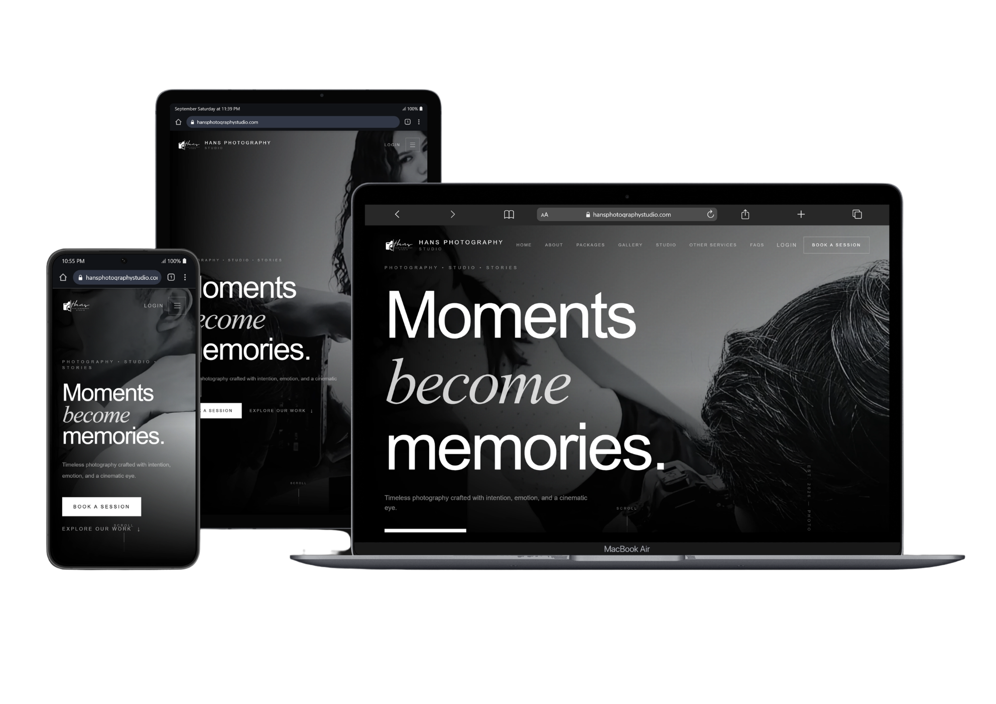 Hans Photography Studio — online booking and onsite operations system.